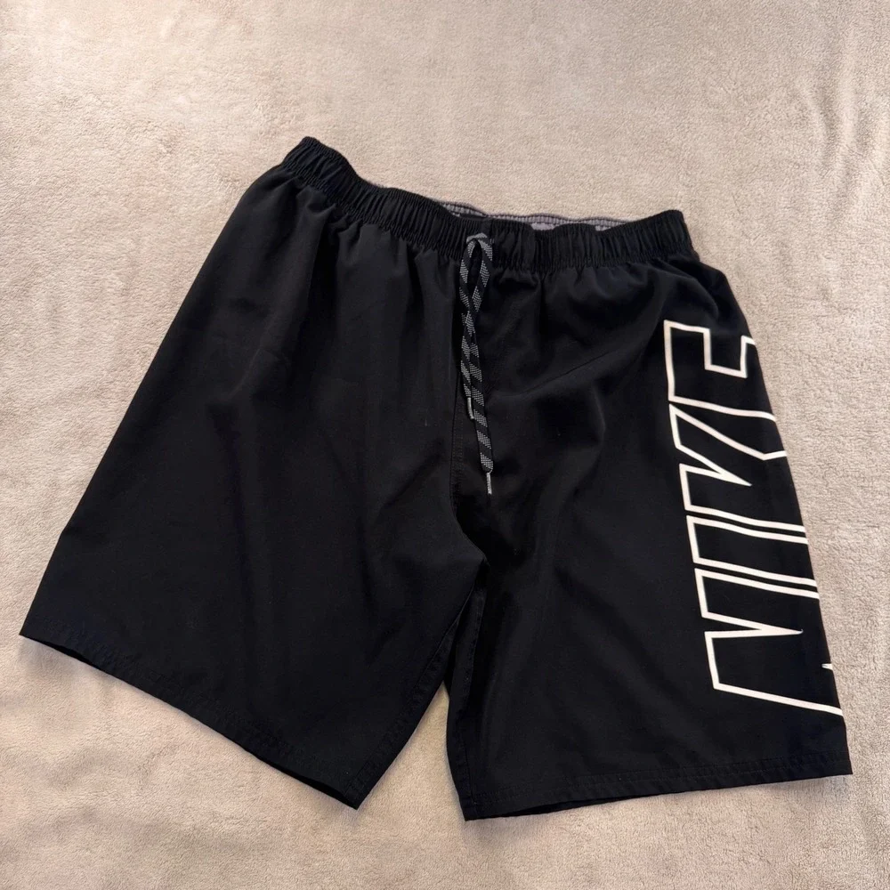 Nike Swim Trunks Black Graphic Logo Board Shorts Athletic Beach Pool Mens Sz L